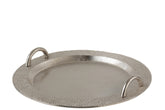Plateau Ruw Rond 2 Handvaten Aluminium Mat Zilver  - (96548)